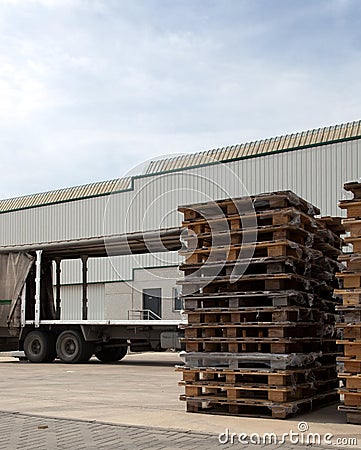 Pallets outside a logistics center