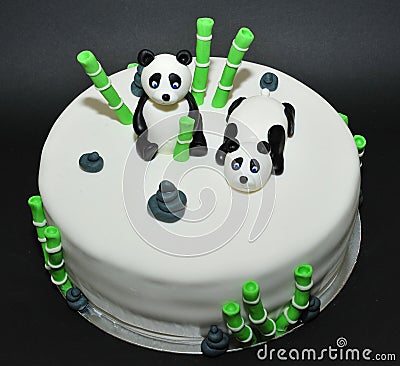 Panda bears fondant birthday cake