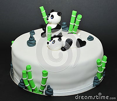 Panda bears fondant birthday cake