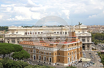 Panorama of the city of Rome seen from Castel San Angelo with th