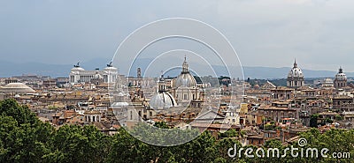 Panorama of the city of Rome seen from Castel San Angelo with th