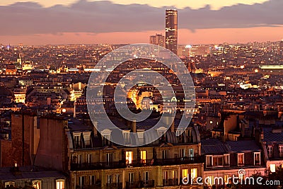 Panorama of Paris by night Sacrecoeur view