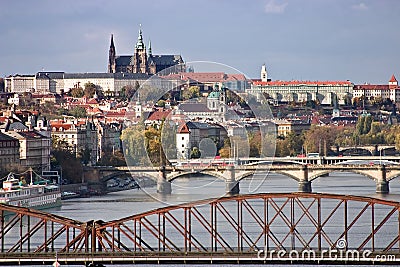 Panorama of Prague Castle with Bridges