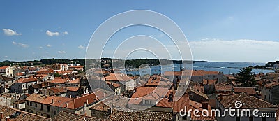 Panoramic landscape with the sky, the sea and roof