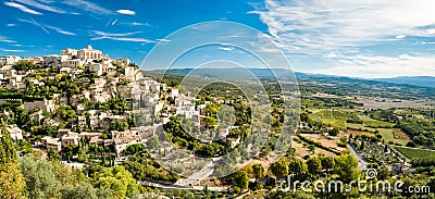 Panoramic view of Gordes and landscape in France