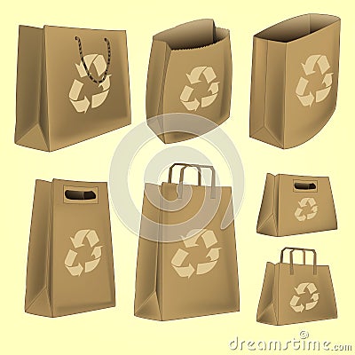 Paper bag with recycle logo vector