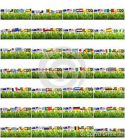 Paper cut of flags on grass for Soccer championship 2014