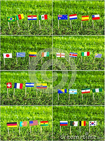 Paper cut of flags on grass for Soccer championship 2014