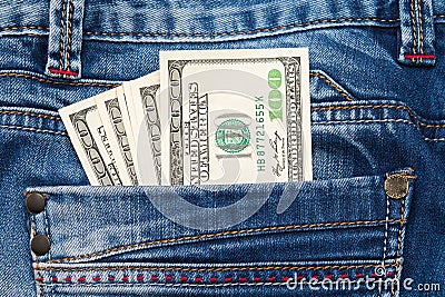 Paper money in the pocket of jeans