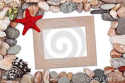 Paper Vintage photo frame with red starfish