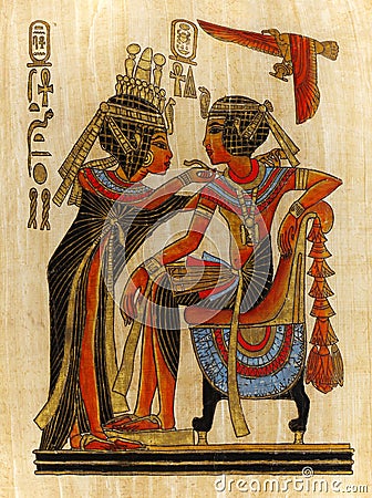 Papyrus Painting Pharaoh and Queen