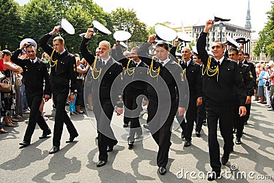 Parade Crew of the ship in Riga