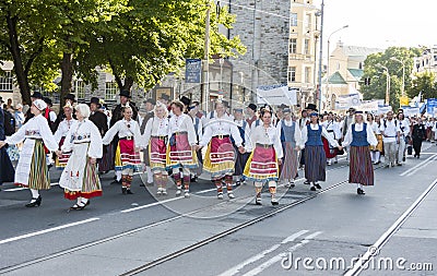 Parade of Estonian national song festival in Tallinn, Estonia