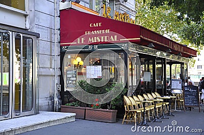Paris,august 15,2013- Terrace Cafe Le Mistral in Paris