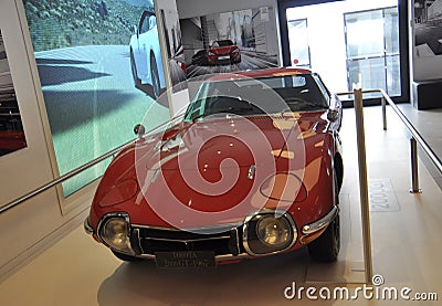 Paris,august 20-Toyota red Car in Showroom in Paris