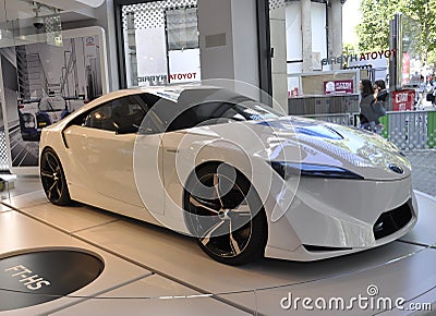 Paris,august 20-Toyota white Car in Showroom in Paris