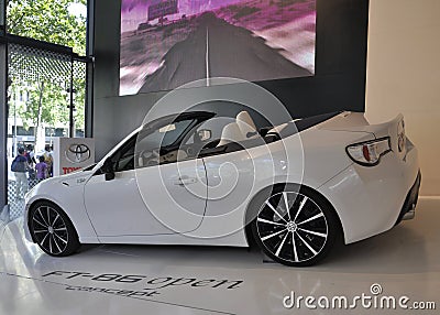 Paris,august 20- White Toyota Car in Showroom in Paris