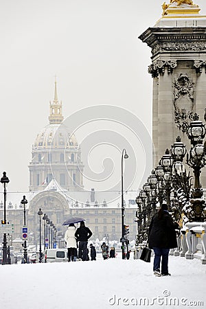 Paris, France, Winter Snow Storm, Tourists Walking