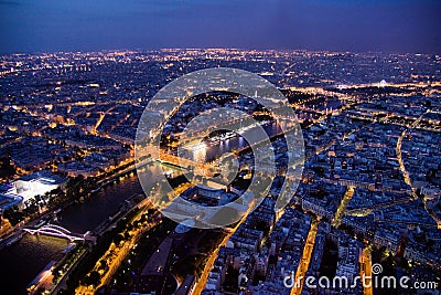 Paris at night seen from 300 m above ground