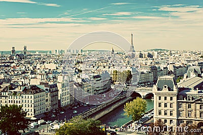 Paris panorama, France. Eiffel Tower, Seine river