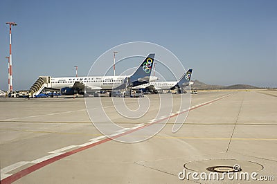 Parked planes at the Airport