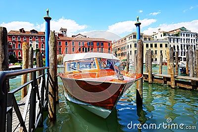 The parked water taxi for tourists transportation