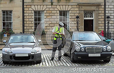 Parking attendant, traffic warden, getting ticket fine mandate