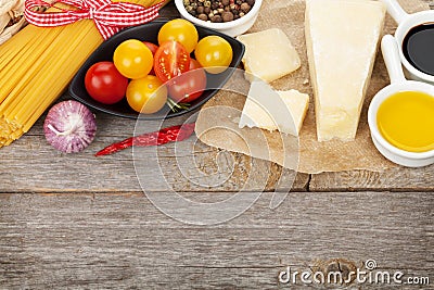 Parmesan cheese, pasta, tomatoes, vinegar, olive oil, herbs and