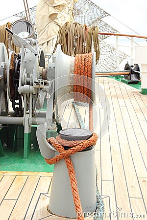 Part of sail yacht with thick ropes