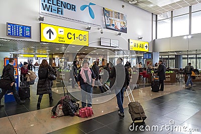 Passengers wait at Belgrade airport Nikola Tesla
