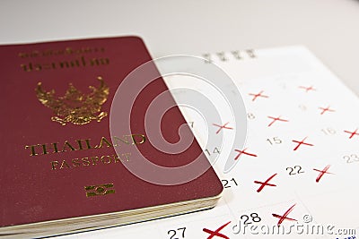 Passport and calendar holiday vacation.