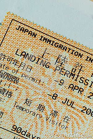 Passport stamp visa of japan for travel concept