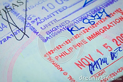 Passport stamp visa for travel concept