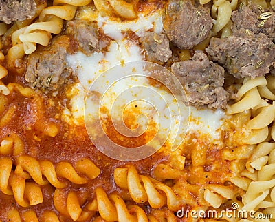 Pasta Sausage Cheese TV Dinner Meal Close