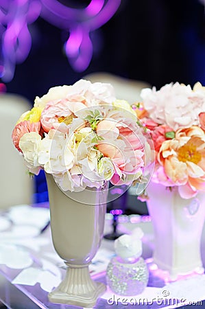 Pastel flowers bouquet in vase