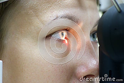 Patient at the eye examination - eye close up