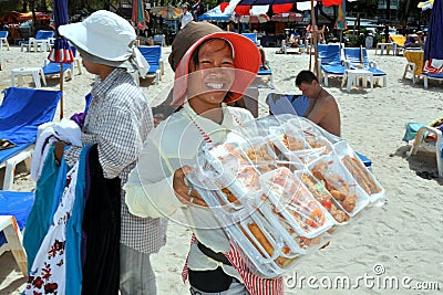 Patong, Thailand: Woman Selling Food on Beach