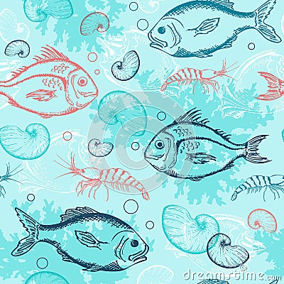 Pattern with tropical fishes