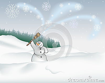 Paysage d'hiver et bonhomme de neige - illustration colorÃ©e, vecteur.