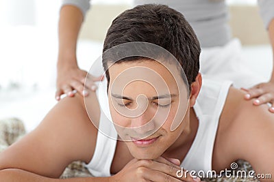 Peaceful being massaged by his girlfriend