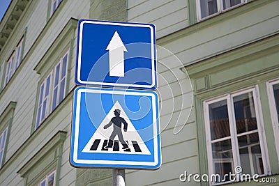 Pedestrian and One Way Sign