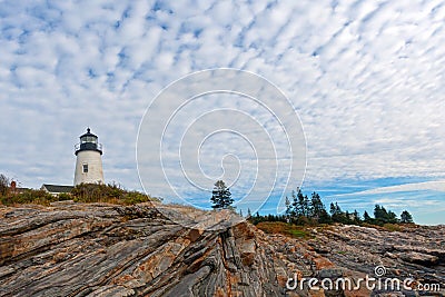 Pemaquid Point Maine lighthouse above rock ledges