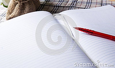 A pen and blank paper of open book
