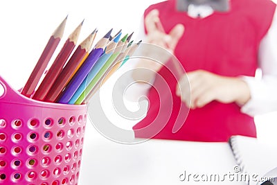 Pencil crayons in pencil holder