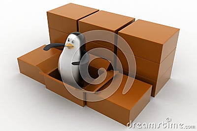 Penguin coming out from cargo , parcel box