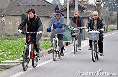 Pengzhou, China: Chinese People Bicycling