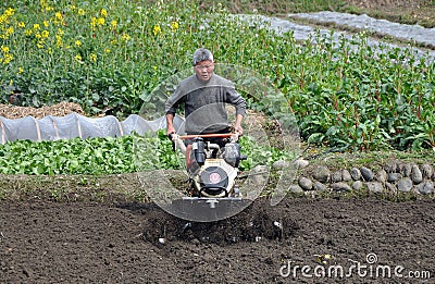 Pengzhou, China: Man Plowing Field