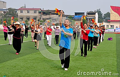 Pengzhou, China: People Performing Tai Chi