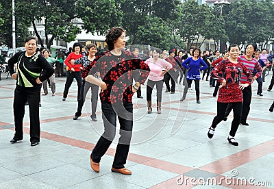 Pengzhou, China: Women Dancing in New Square