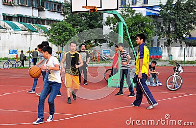 Pengzhou,China: Youths Playing Basketball